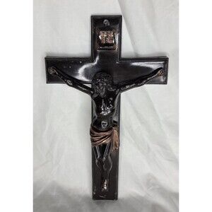 Vtg Black Sturdy Metal Jesus Christ Wall Cross Crucifix Inri 13" X 7.50" Heavy